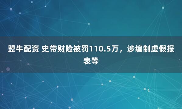 盟牛配资 史带财险被罚110.5万，涉编制虚假报表等