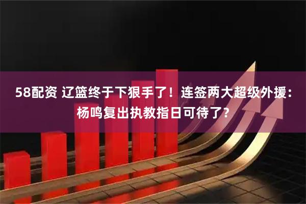 58配资 辽篮终于下狠手了！连签两大超级外援：杨鸣复出执教指日可待了？